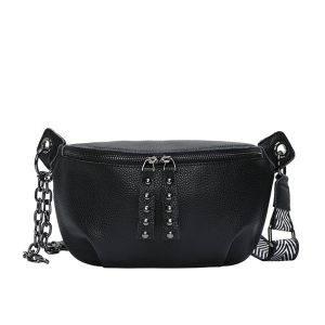 sac banane cuir noir