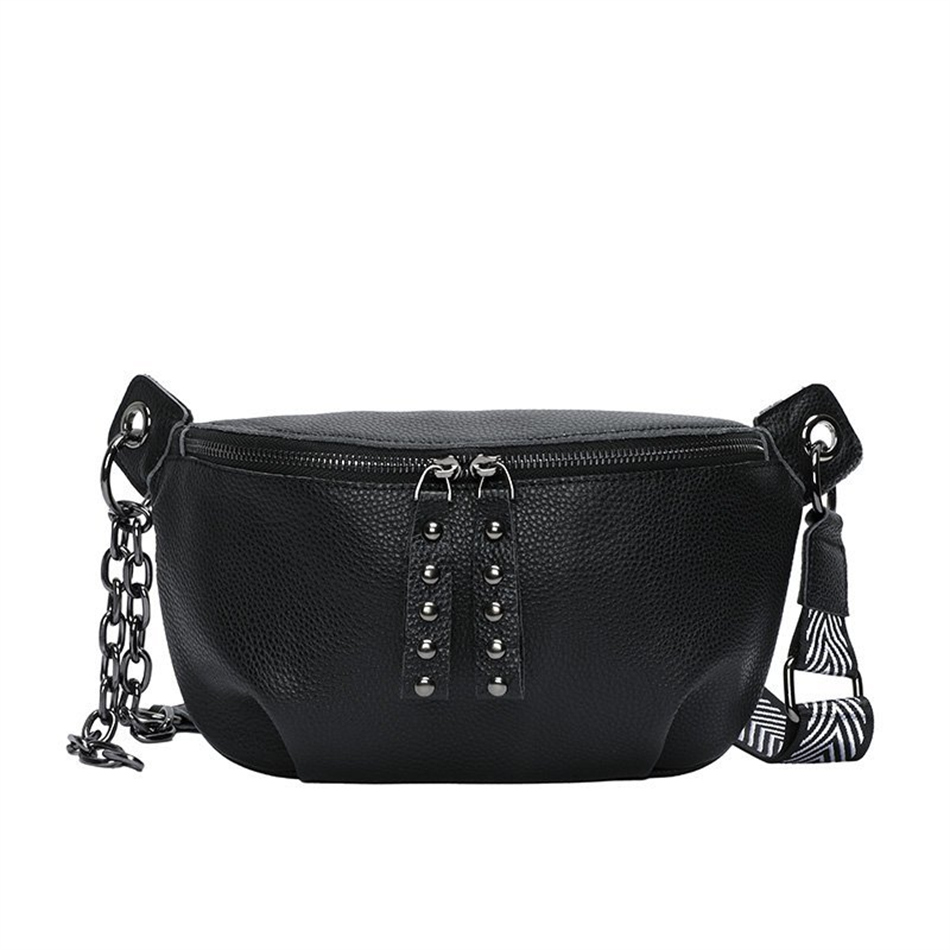 sac banane cuir noir