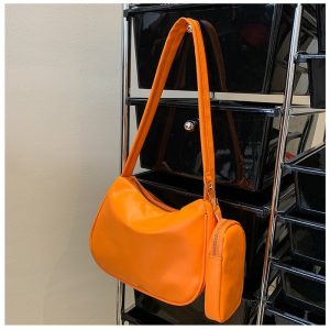 sac à main bandoulière en cuir synthétique orange